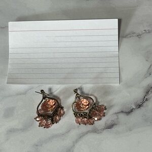 Peach and Gold Beaded Earrings